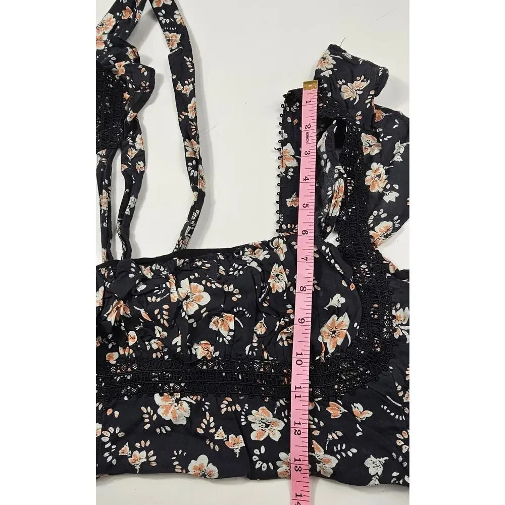 Free People Top Bijou Square Neck Floral Ruffle Sleeve Shoulder Tie Size 8 boho - Picture 9 of 9